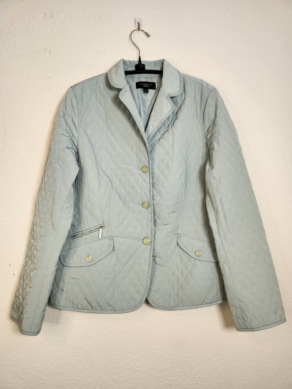 Talbots Pale Teal Green Quilted Blazer Jacket, Size 12